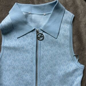Michael Kors Light Blue Knit Zip Collar Sleeveless Dress